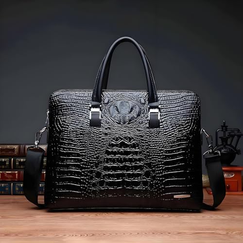 Men's Handbag Leather Business Bag Casual Leather Bag Crocodile Pattern Handmade Pocket
