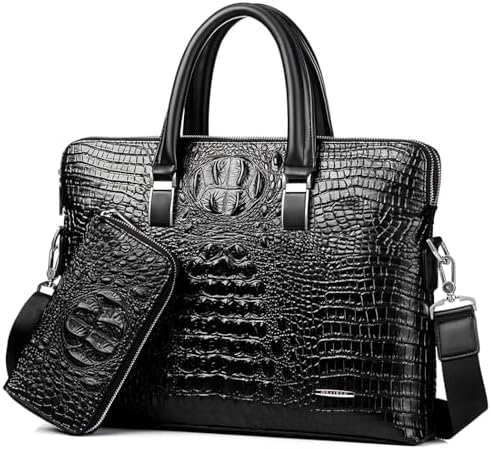 Men's handbag leather business bag casual leather bag crocodile pattern handmade pocket