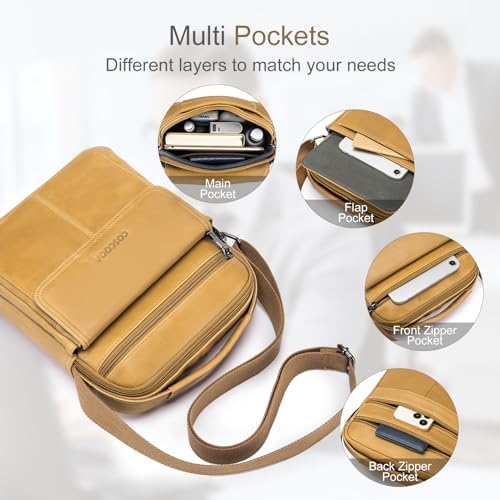 Men's Leather Crossbody Shoulder Bag - Messenger Satchel Travel Handbag