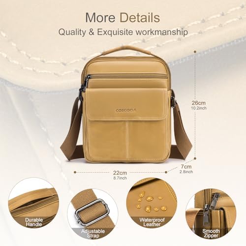 Men's Leather Crossbody Shoulder Bag - Messenger Satchel Travel Handbag