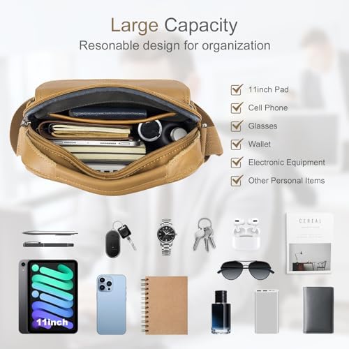 Men's Leather Crossbody Shoulder Bag - Messenger Satchel Travel Handbag
