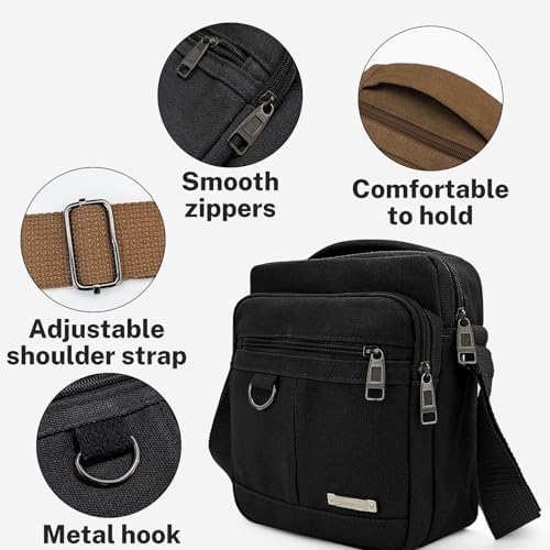 Mens Crossbody Bag Canvas Messenger Bag For Men Vintage Shoulder Bag With Adjustable Strap And Handle