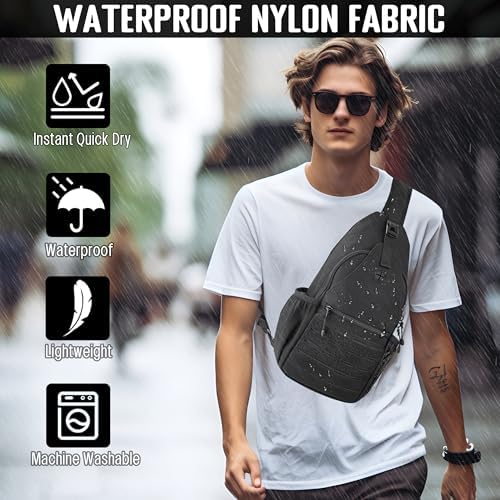 Mens Sling Bag Water-Resistant Shoulder Bag Small Single Strap Backpack Cross Body Bag For Men