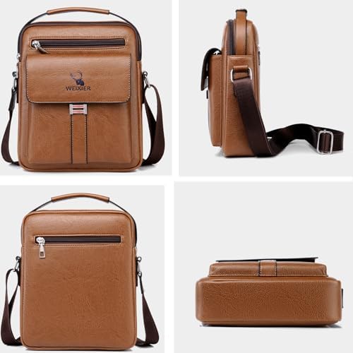 Messenger Bag For Men Crossbody Shoulder Purse Small Vintage PU Leather Satchel Pouch Side Crossover Handbag