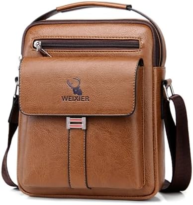 Messenger Bag for Men Crossbody Shoulder Purse Small Vintage PU Leather Satchel Pouch Side Crossover Handbag