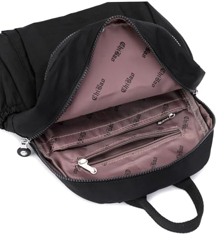 Mini Nylon Women Backpacks 11L Small Ladies Backpacks Casual Lightweight Women Shopping Travel Daypack (Black)