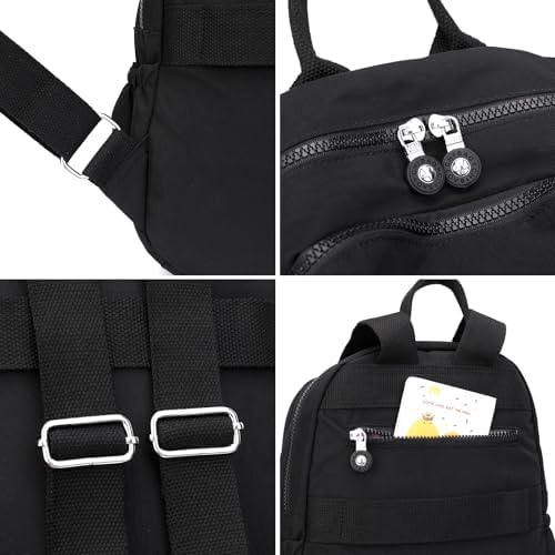 Mini Nylon Women Backpacks 11L Small Ladies Backpacks Casual Lightweight Women Shopping Travel Daypack (Black)