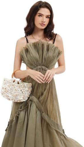 Miuco Shell Purse For Women Handmade Seashell Beaded Clutch Beach Wooden Top Handle Bag