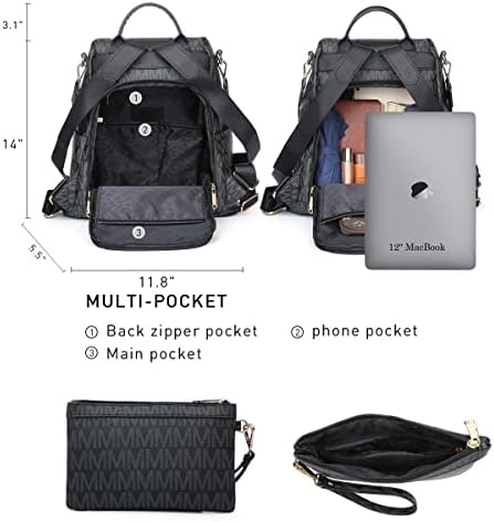 MKP Women Fashion Backpack Purse Multi Pockets Signature Anti-Theft Rucksack Travel Ladies Shoulder Bag Handbag 2Pcs
