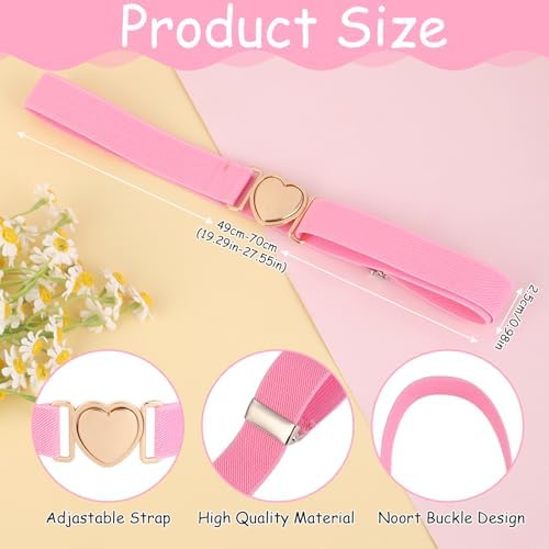 Molain 2 Pack Girls Belt For Waist Size 15-30" Kids Elastic Belt Heart-Shaped Metal Buckle Waist Belt For Girls