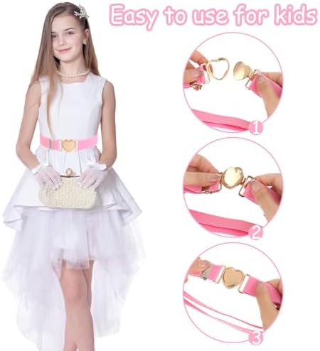 Molain 2 Pack Girls Belt For Waist Size 15-30" Kids Elastic Belt Heart-Shaped Metal Buckle Waist Belt For Girls