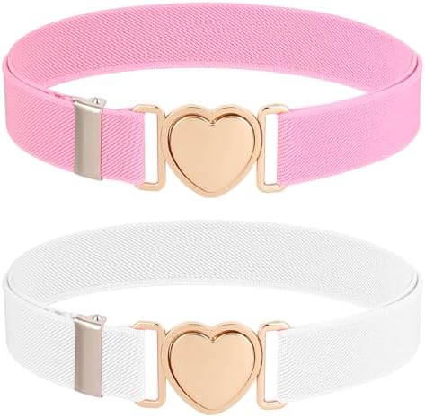 Molain 2 Pack Girls Belt for Waist Size 15-30" Kids Elastic Belt Heart-Shaped Metal Buckle Waist Belt for Girls
