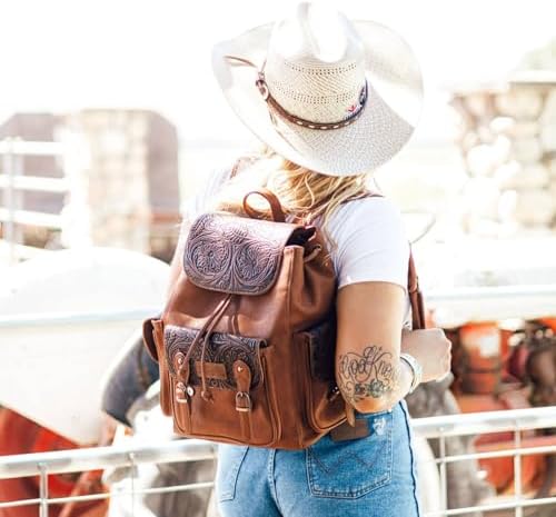 Montana West Wrangler Backpack Purse For Women Men Western Backpack Floral Tooled Travel Bags