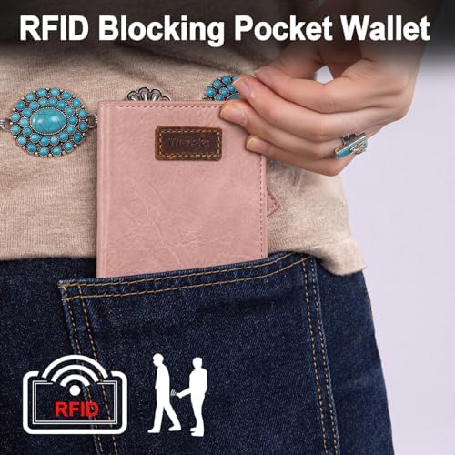 Montana West X Wrangler 女士钱包小号带 RFID 衬里和零钱包 粉红色 S 极简主义