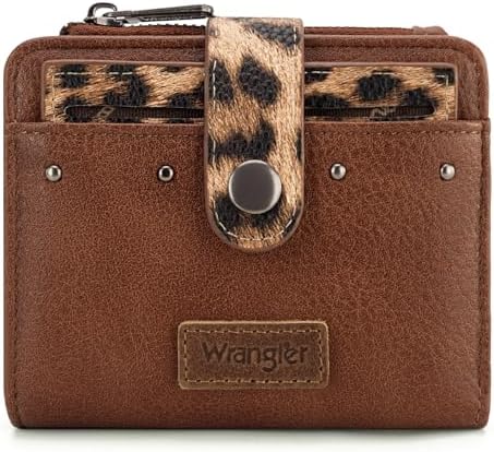 Montana West X Wrangler Small Womens Wallet Leopard Print Women's Wallets Card Cases & Money Organizers Small Bifold Card Wallet with Removable ID Window