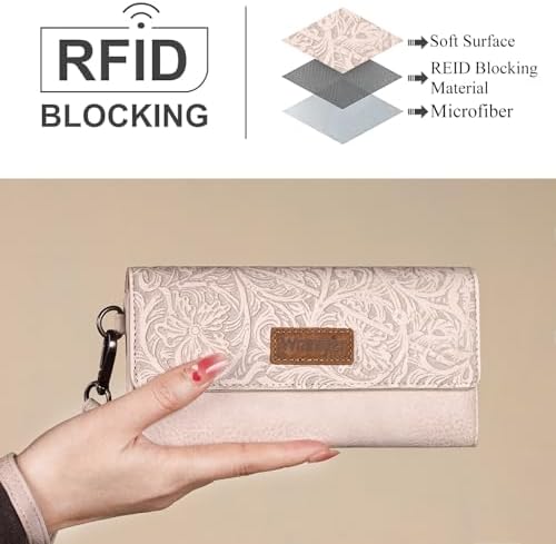 Montana West X Wrangler Western Wallets For Women Trifold Wristlet Wallets Large Capacity Women Clutch Wallet With Coin Purse