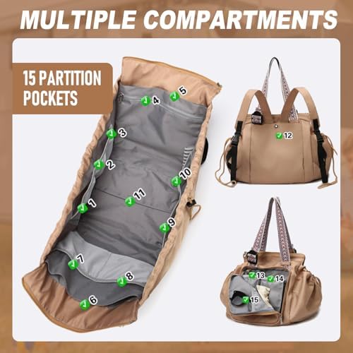 Multifunctional Travel Organizer Bag For Ladies - Doubles As A Stylish Backpack Crossbody And Shoulder Bag Boasts Great Storage Capacity(Khaki)