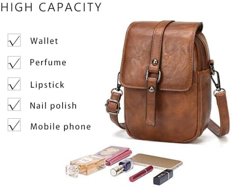 Myfriday Vintage Crossbody Phone Bag For Women Small PU Leather Shoulder Purse And Handbag With Tassel&Rivet Decoration