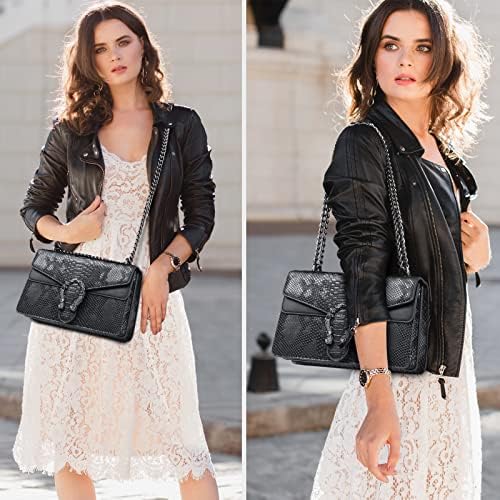 MYHOZEE Crossbody Bags For Women - Snake Printed Clutch Purses Leather Chain Shoulder Bags Evening Handbags