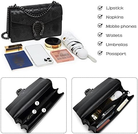 MYHOZEE Crossbody Bags For Women - Snake Printed Clutch Purses Leather Chain Shoulder Bags Evening Handbags