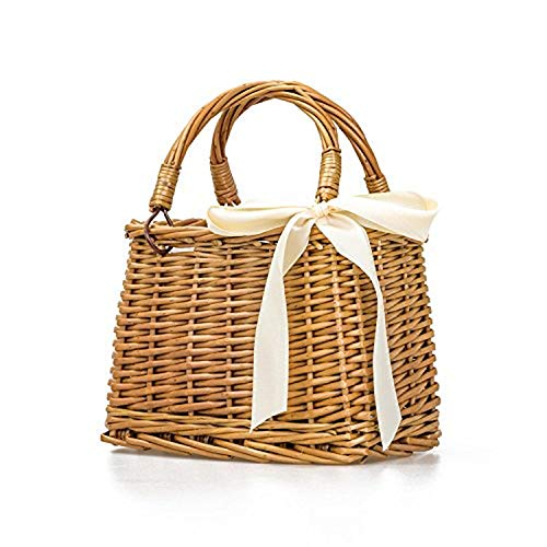 Natural Handwoven Wicker Handbag Rectangular Basket Purse Women Straw Tote (Rectangular Khaki)