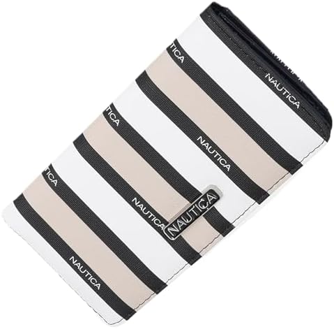 Nautica Seaside Slim Womens Wallet RFID Blocking Credit Card Holder Coin Purse Checkbook Organizer Clutch Small Vegan Leather Wallet for Travel Multi Stripe