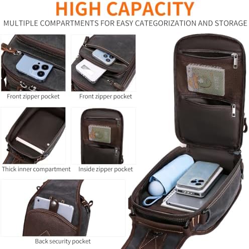 Nerlion Sling Bag For Men Waxed Canvas Crossbody Bag Chest Bag Water Resistant Shoulder Bag Casual Daypack