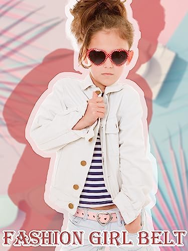 Newcotte 4 Pcs Girls Belt Size 6-12 Kids PU Leather Waist Belt Hollow Heart Design Metal Buckle For Girl Dress Pants Jeans