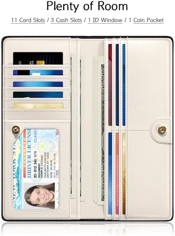 Nipichsha Womens Wallet RFID Slim Wallets For Women Thin Ladies Credit Card Holder Purse Cute Leather Bifold Clutch Billfold With 11 Card Slots & ID Window Black