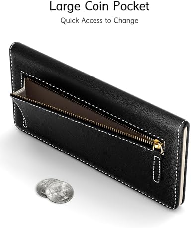 Nipichsha Womens Wallet RFID Slim Wallets For Women Thin Ladies Credit Card Holder Purse Cute Leather Bifold Clutch Billfold With 11 Card Slots & ID Window Black