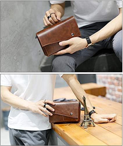 NW Men's Business Handbag Acrylic Leather Pattern Brown Briefcase 7.86x5.11x1.18in