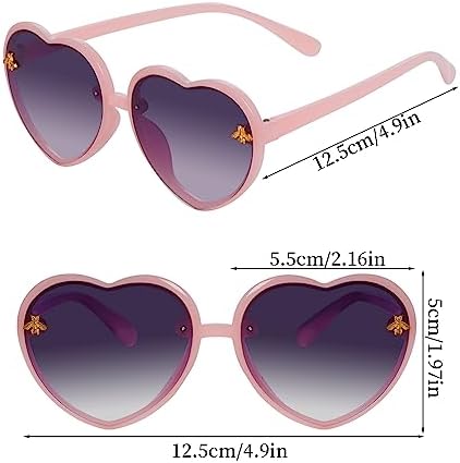 Obmwang 3 Pieces Kids Heart Shaped Sunglasses Stylish Cute Bee Sunglasses For Toddler Girls Age 3-10 Outdoor Beach Eyewear