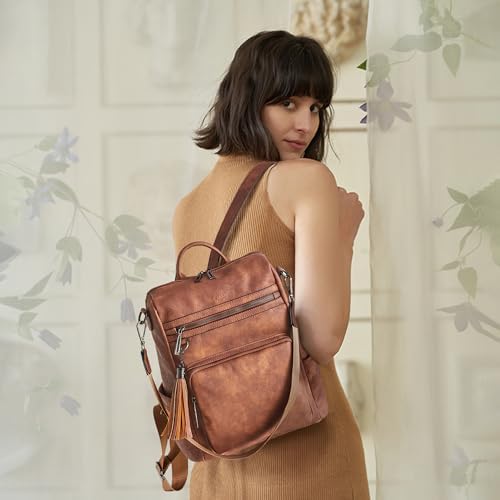 OPAGE Leather Backpack Purse For Women Fashion Tassel Ladies Shoulder Bags Designer Large Backpack Travel Bag