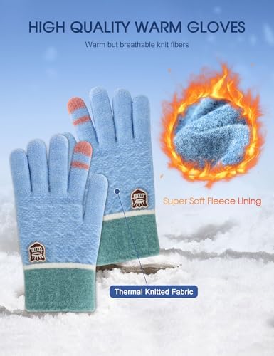 ORVINNER Kids Winter Gloves For Boys Girls 3 Pairs Children Warm Wool Lined Gloves Toddler Thermal Knitted Mittens