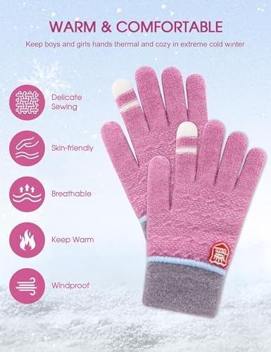ORVINNER Kids Winter Gloves For Boys Girls 3 Pairs Children Warm Wool Lined Gloves Toddler Thermal Knitted Mittens