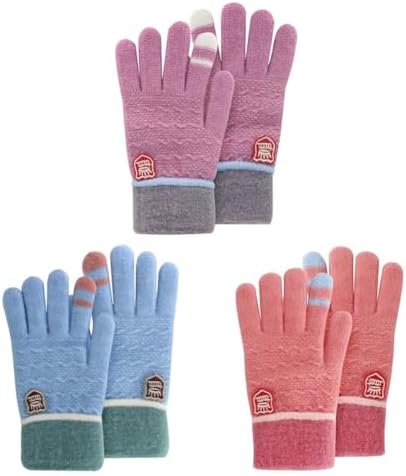 ORVINNER Kids Winter Gloves for Boys Girls 3 Pairs Children Warm Wool Lined Gloves Toddler Thermal Knitted Mittens