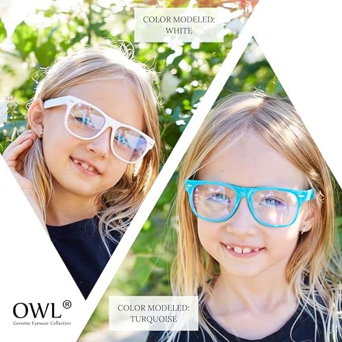 OWL Kids Clear Lens Glasses UV Protection For Children Colorful Frames Fun Pretend Play Eyewear Non Prescription