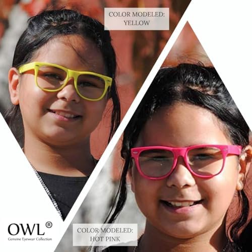 OWL Kids Clear Lens Glasses UV Protection For Children Colorful Frames Fun Pretend Play Eyewear Non Prescription