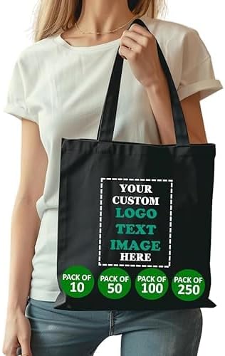 Pack Of 10 50 100 250 Promotional Tote Bags With Custom Logo Custom Tote Bag In Bulk Text Or Image Bulk Custom Logo Tote Bag Custom Bags For Business