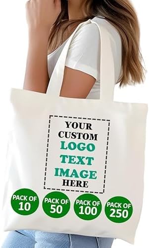 Pack of 10 50 100 250 Promotional Tote Bags with Custom Logo Custom Tote Bag in Bulk Text or Image Bulk Custom Logo Tote Bag Custom Bags for Business