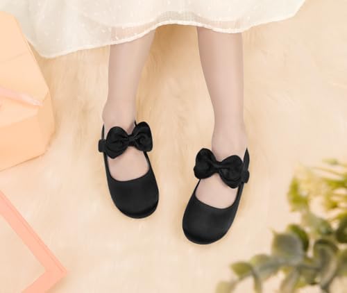 PANDANINJIA Toddler/Little Kid Girl's Angela Dress Mary Jane Ballet Flats Bow Flower Girl Wedding Party Ballerina Flat Shoes