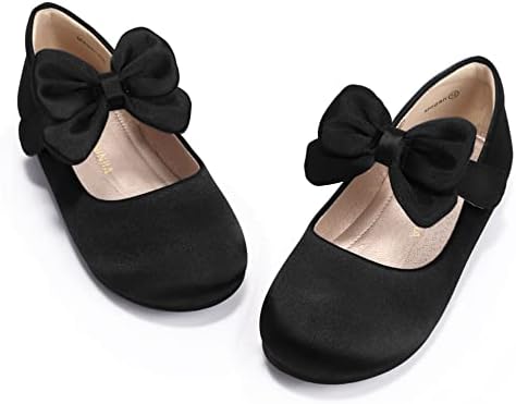 PANDANINJIA Toddler/Little Kid Girl's Angela Dress Mary Jane Ballet Flats Bow Flower Girl Wedding Party Ballerina Flat Shoes