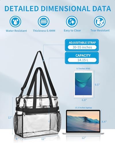 Paxiland Clear Bag For Stadium Events 12x6x12 Clear Tote Bag With Reinforced Strap Transparent Bag For Sports Concert