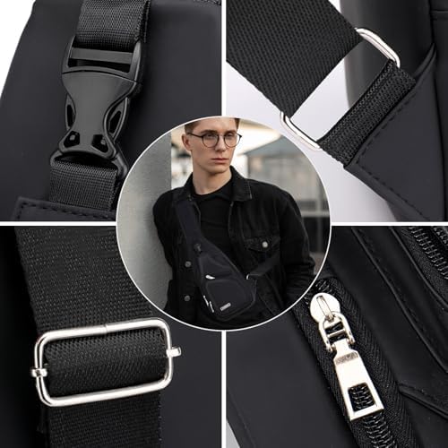 Peicees Mens Leather Crossbody Bag Trendy Sling Bag Man Purse Waterproof Sling Backpack Daypack Cross Body Chest Bag For Men