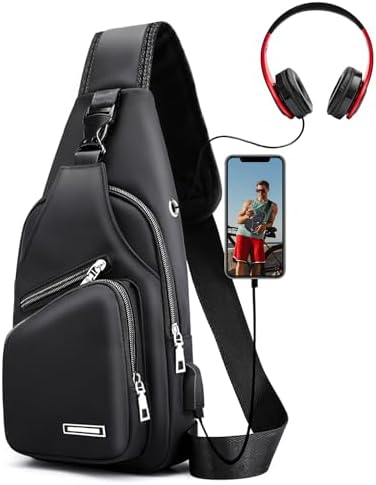 Peicees Mens Leather Crossbody Bag Trendy Sling Bag Man Purse Waterproof Sling Backpack Daypack Cross Body Chest Bag for Men