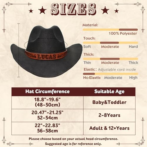 Personalized Cowboy Hat For Toddler Boys Girls Western Hat For Kids Men Women Custom Leather Patch Baby Cowgirl Hat