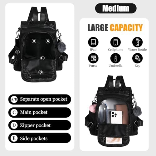 PINCNEL Women Backpack Purse Waterproof Nylon Anti-theft Rucksack Lightweight Shoulder Bag