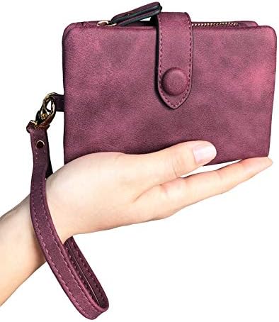 PofeeXIO Womens Small Bifold Leather Wallets RFID Ladies Wristlet With Card Slots Id Window Zipper Coin Purse
