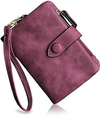 PofeeXIO Womens Small Bifold Leather Wallets RFID Ladies Wristlet with Card Slots id Window Zipper Coin Purse