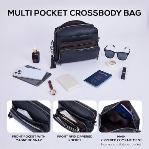 POIUGOYA Crossbody Purses For Women Trendy Vegan Leather Medium Crossbody Bag Women's Crossbody Travel Purse Built In Wallet